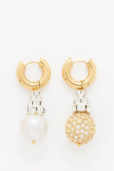 Mismatched Crystal & Gold-Plated Hoop Earrings from Timeless Pearly