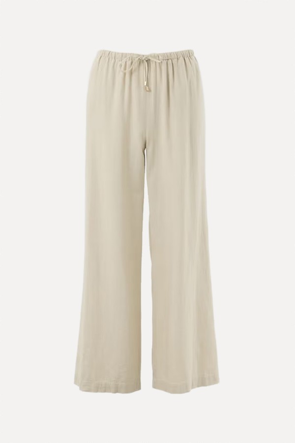Linen Blend Wide Leg Trousers