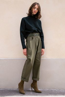 Paperbag Belted Cotton Pants In Olive from Frankie Shop
