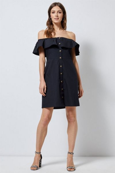 Black Button Through Bardot Sundress