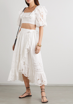 Lulu Asymmetric Broderie Anglaise Cotton Wrap Skirt from Zimmermann