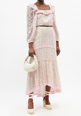 Sisto Floral-Print Cotton-Blend Midi Skirt from LoveShackFancy