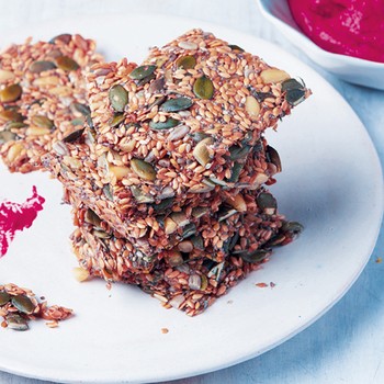 Chia Seed Crackers With Beetroot & Garlic Dip