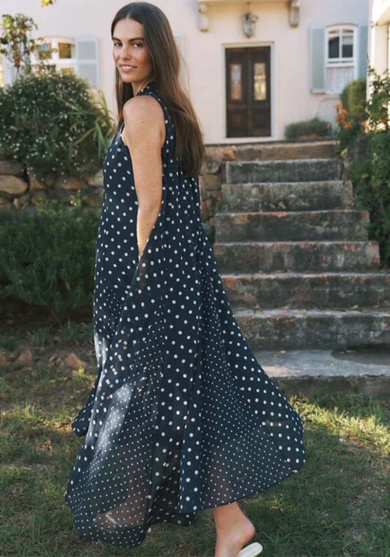 Yaz Sleeveless Polka Dot Midi Dress*