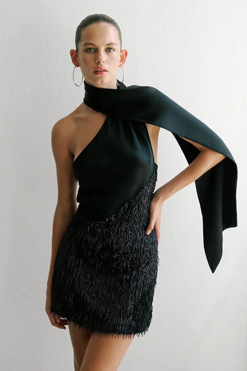 Asia - One Shoulder Satin and Sequin Detailed Mini Dress from ILA