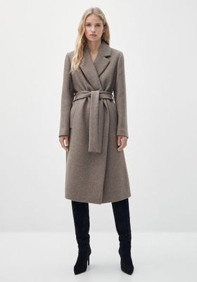 Mink-Coloured Wool Robe Coat