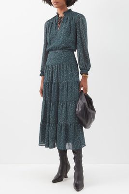 The Zoe Molecular-Print Georgette Midi Dress from Cefinn