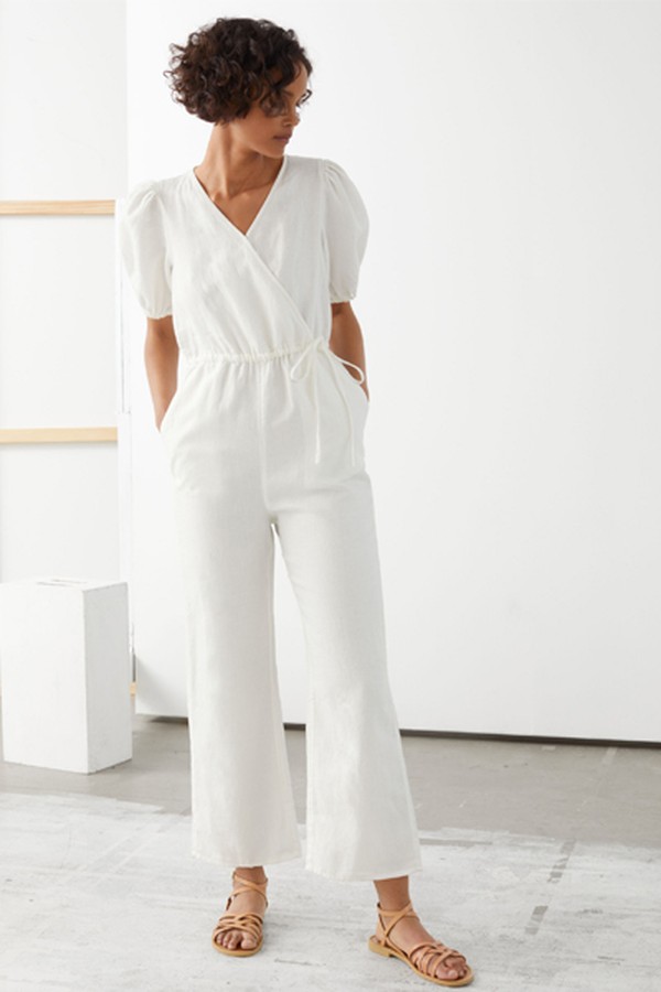 Puff Sleeve Linen Jumpsuit