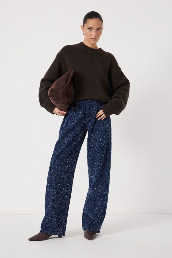 Textured Mid Rise Straight Leg Jeans from HUSH