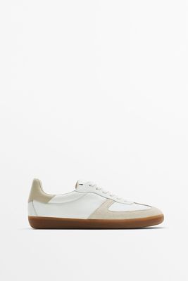 Contrast Split Suede Leather Trainers 