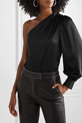 One-Sleeve Silk-Charmeuse Top from Frame