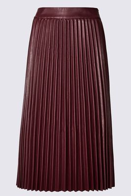 Faux Leather Pleated Midi Skirt from Marks & Spencer