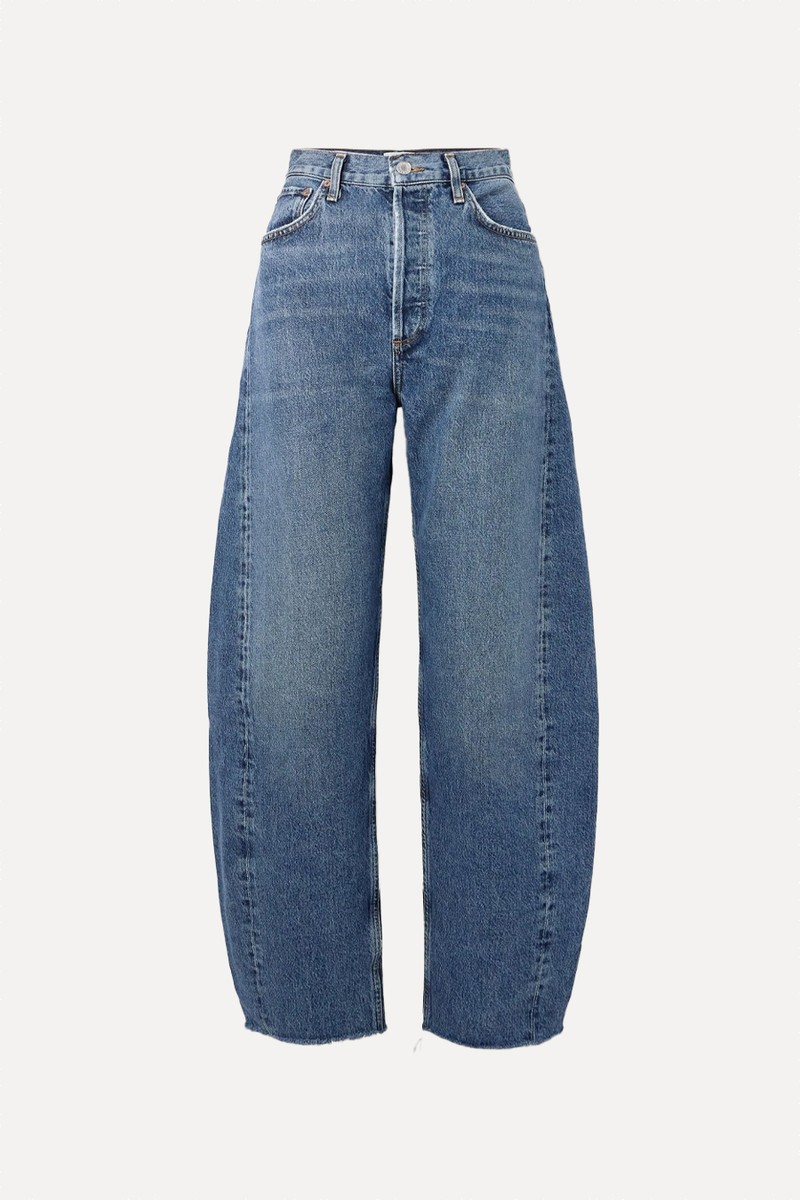 Luna Frayed High-Rise Barrel-Leg Jeans from AGOLDE