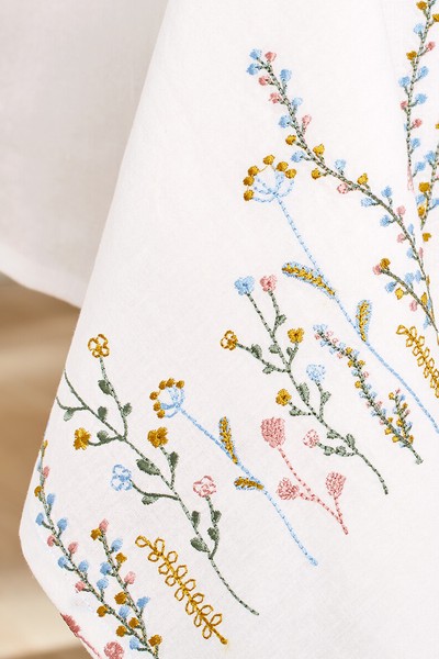 Embroidered Floral Cotton Linen Tablecloth from La Redoute