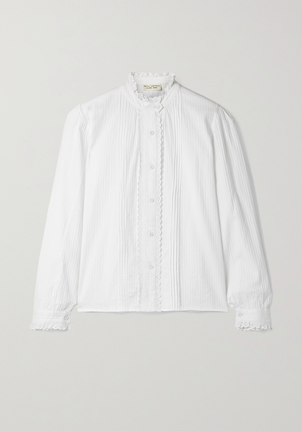 Thea Pintucked Broderie Anglaise-Trimmed Cotton Shirt from Nili Lotan