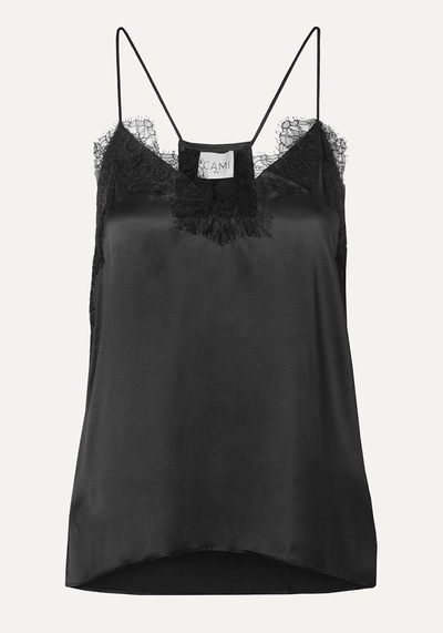 The Racer Lace-Trimmed Silk-Charmeuse Camisole from Cami NYC