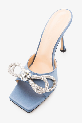 Blue Double Bow 95 Satin Mules from Mach & Mach
