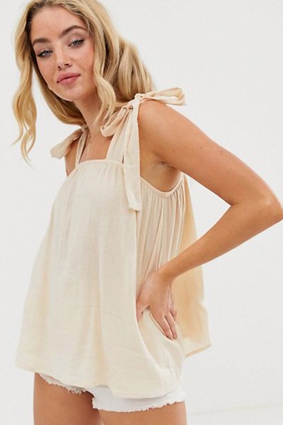 Sun Top With Tie Shoulder In Textured Casual Fabric from ASOS DESIGN