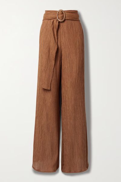 Tayen Belted Crinkled Peace Silk And Bamboo-Blend Wide-Leg Pants from Savannah Morrow