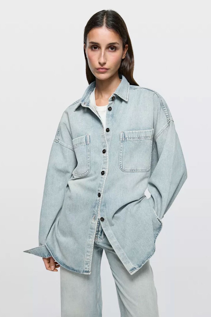 Oversize Denim Shirt With Pocket Details 