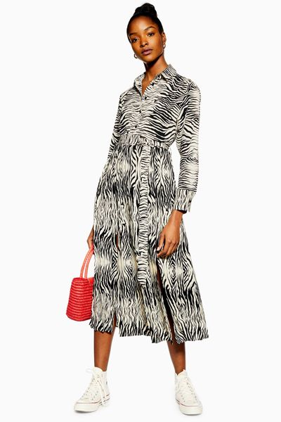 Zebra Pleated Shirt Dress