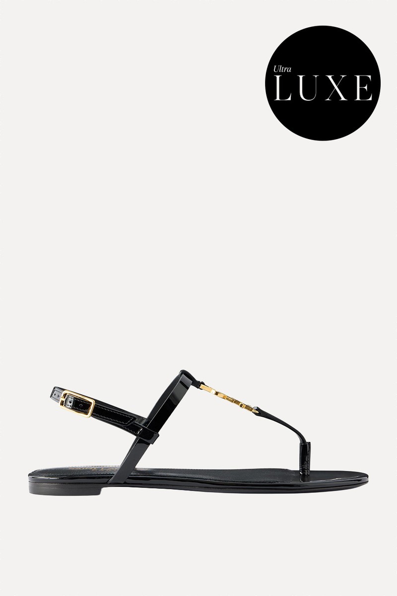 Cassandre Logo-Embellished Leather Slingback Sandals from Saint Laurent