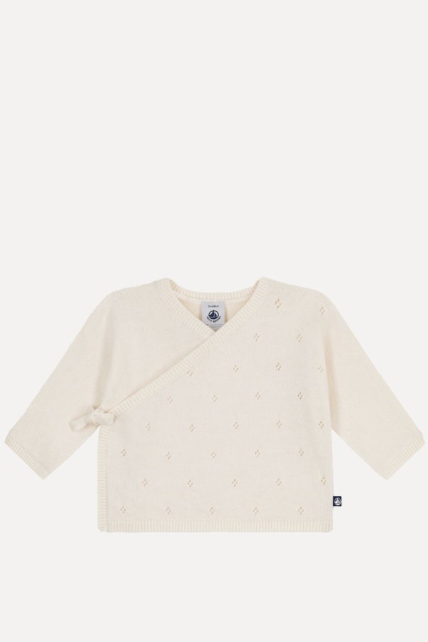 Babies' Wool & Cotton Openwork Knit Wrapover Top from Petit Bateau