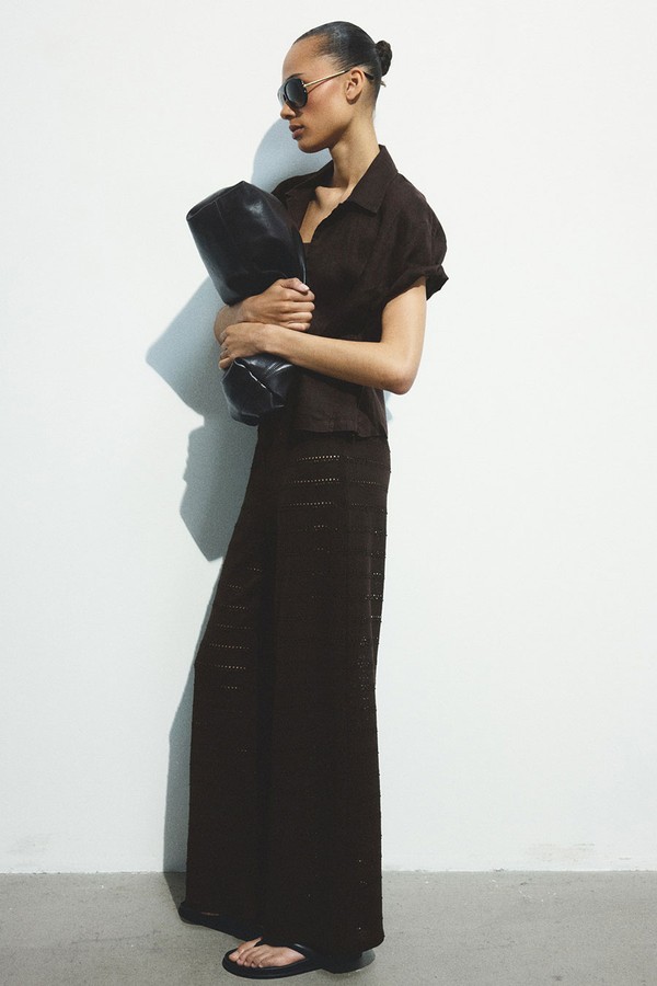 Wide Textured-Knit Trousers