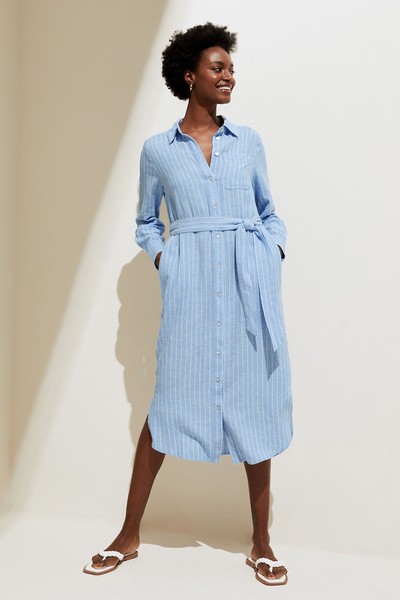 Linen Rich Striped Midi Shirt Dress from Marks & Spencer