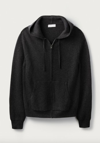 Waffle Cashmere Zip-Through Hoodie