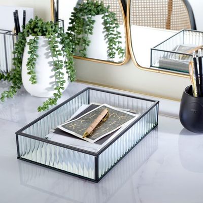 Ribbed Glass Tray Black