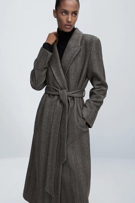 Herringbone Wool Blend Robe Coat from Massimo Dutti