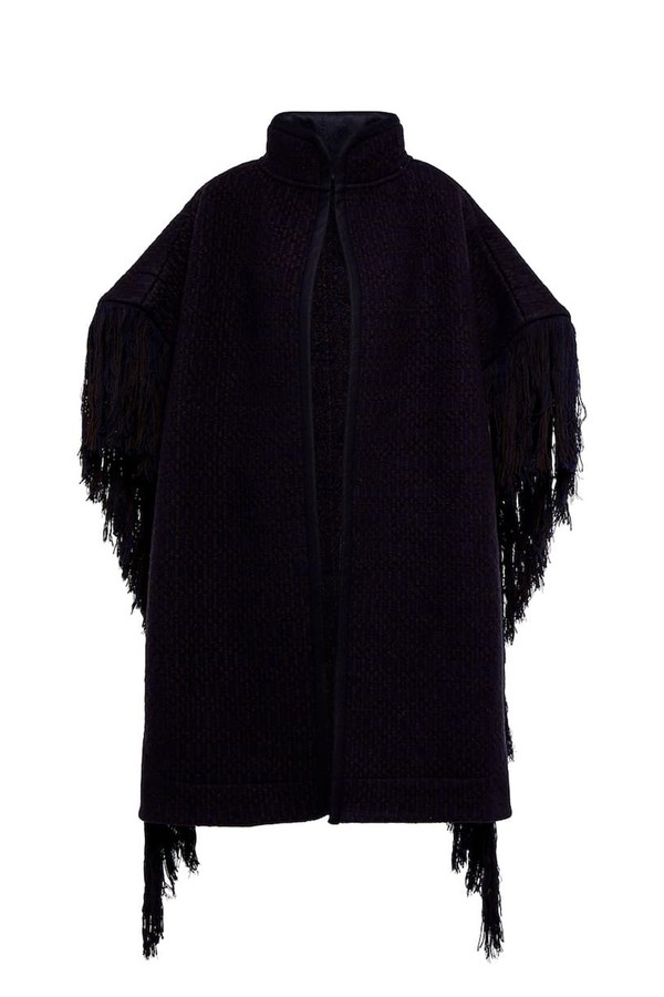 Fringe-Trimmed Jacquard Wool Cape from Jill Sander