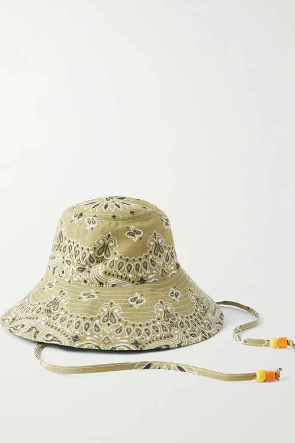 Reversible Bead-Embellished Paisley-Print Cotton Bucket Hat from Call It By Your Name
