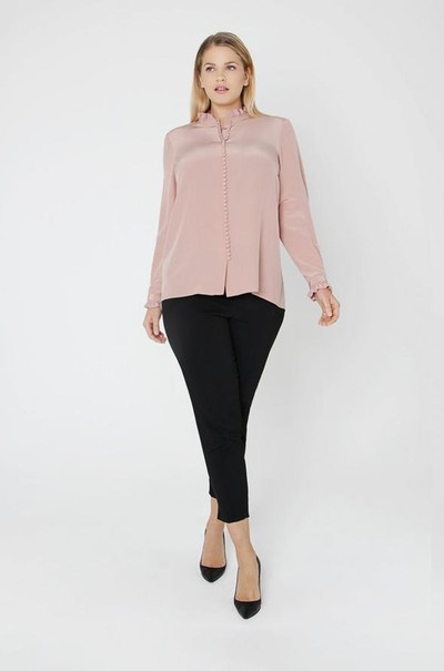 Pearl Pink Crepe De Chine Ruffle Trim Blouse