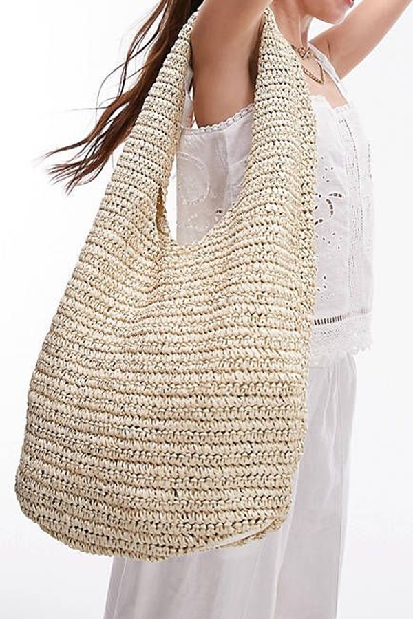 Tara Unlined Straw Scoop Shoulder Bag