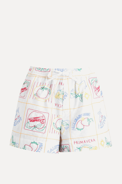 Bon Appetito Embroidered Cotton-Blend Shorts from Damson Madder