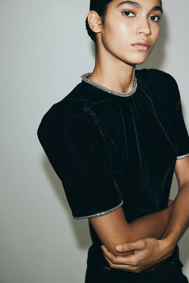 Rhinestone-Embellished Velvet Top from H&M