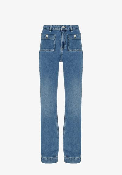 Indigo Wide Patch Pocket Jeans