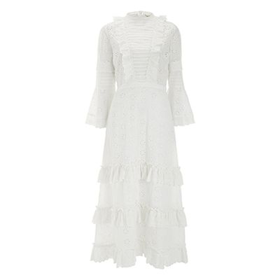 Broderie Anglaise Cotton Ruffled Midi Dress from ByTimo