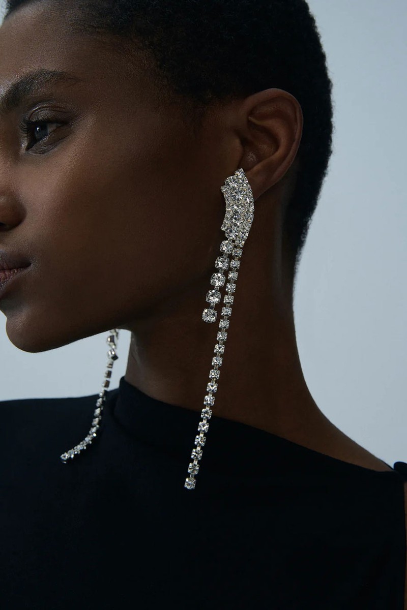 Silver Crystal Linear Fringe Earrings from Magda Butrym