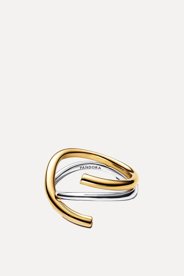 Organically Shaped Two-Tone Double Ring Sterling Silver 14k Gold Plating