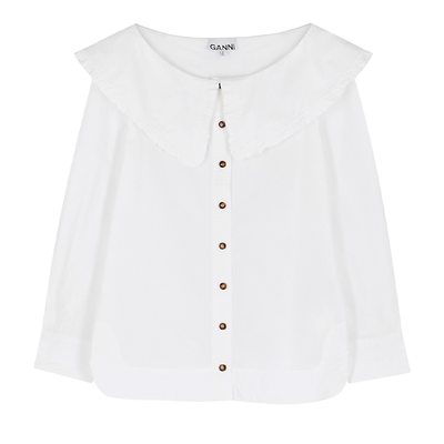 White Ruffle-Trimmed Cotton Blouse from Ganni