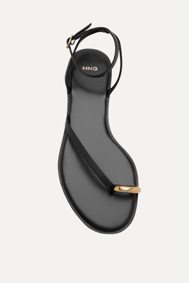 Leather Strap Sandals With Metallic Detail