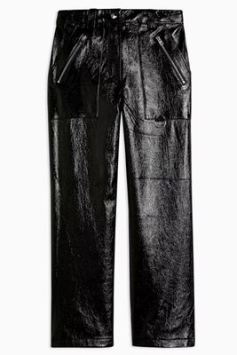 Black Faux Leather Vinyl Straight Leg Trousers