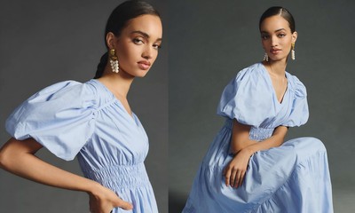 Puff Sleeve Midi Dress, £120 | Moon River 