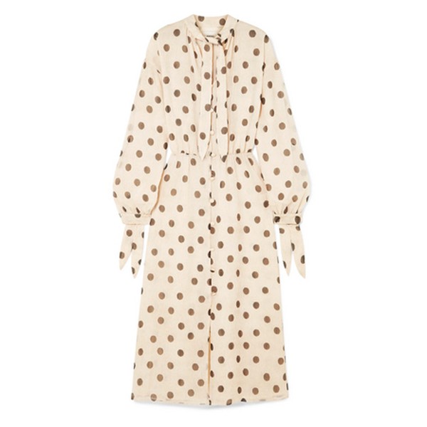  Zahara Pussy-Bow Polka-Dot Crinkled-Chiffon Midi Dress from Nanushka