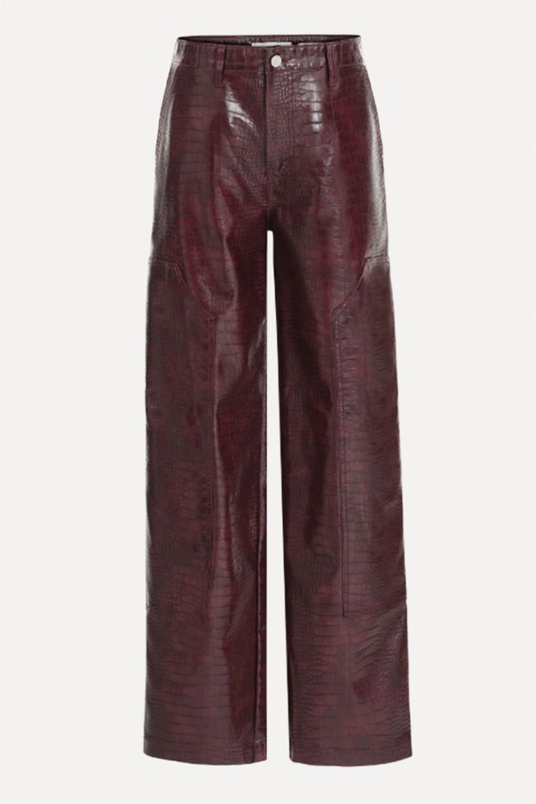 Croc-Embossed Coated Faux-Leather Trousers from Source Unknown