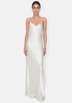 Satin V-Neck Slip Platinum Dress