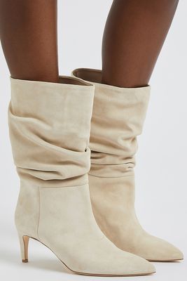 60 Stone Ruched Suede Knee-High Boots from Paris Texas 